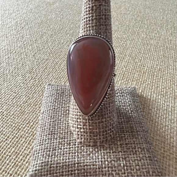 New Teardrop Botswana Agate Stone Silver Overlay Size 7.5 - Picture 6 of 6
